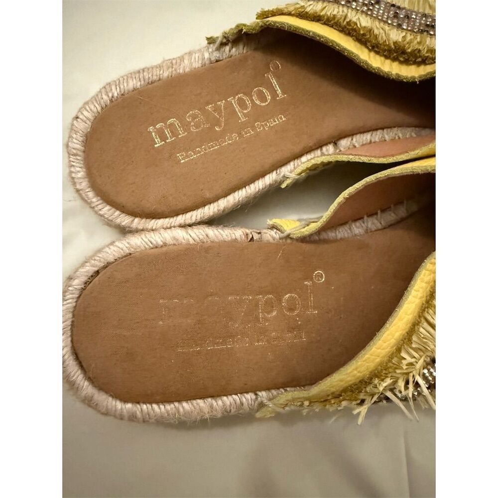 Maypol Women's Yellow Fringed Espadrille Slides Sandals Size 8.5 - Picture 2 of 4